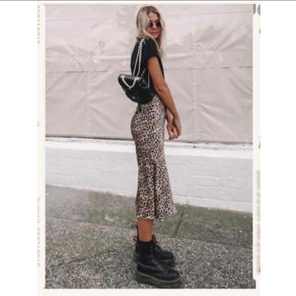 NWT Band of Gypsies Cheetah Silk Midi Skirt
